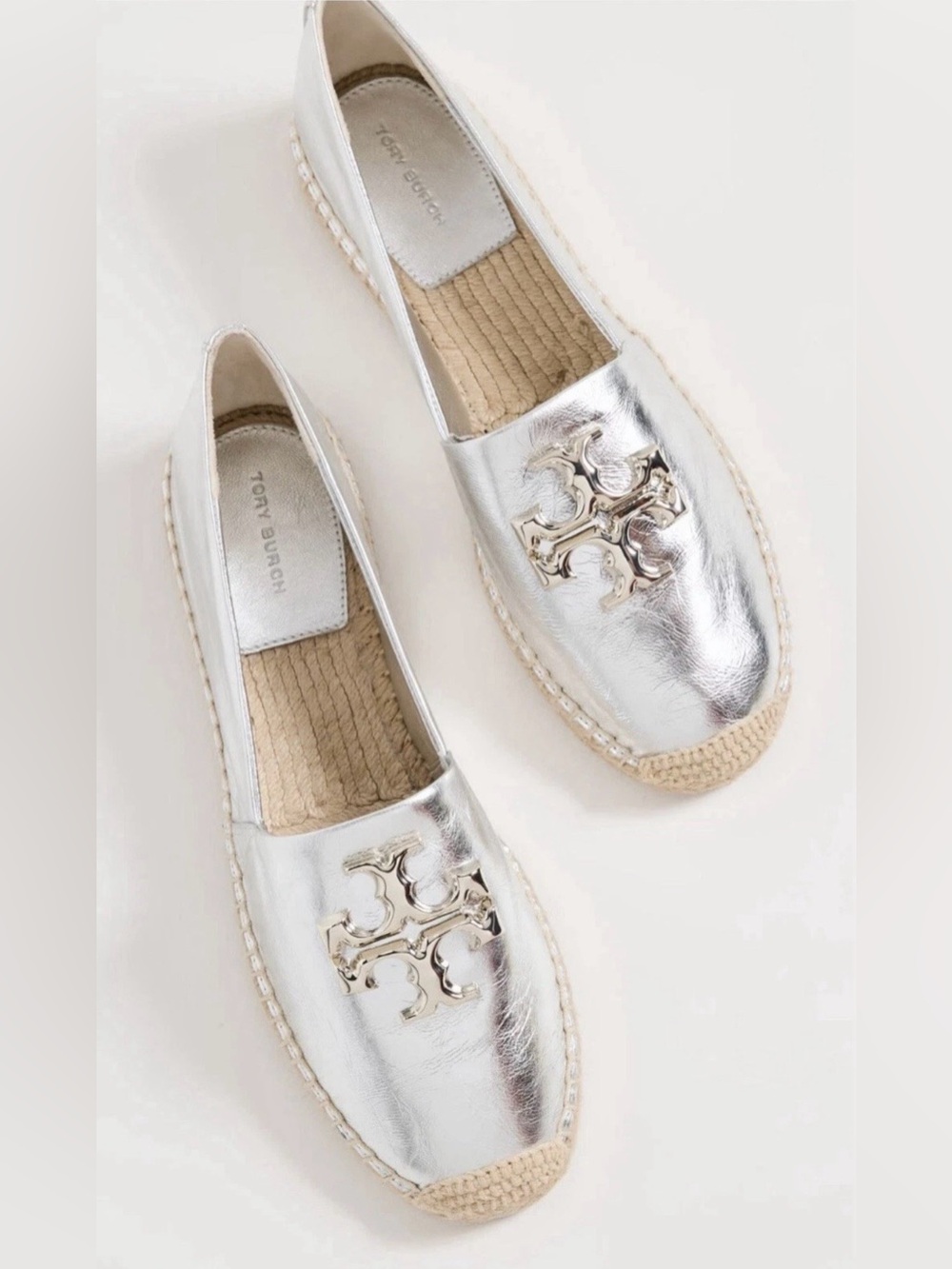 Tory Burch Eleanor Logo Espadrille Leather Flat Metallic Silver US 11. - Picture 4 of 9